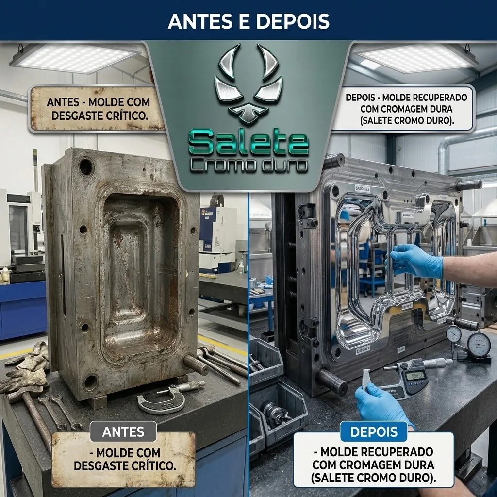 Antes e depois de peça industrial com cromo duro em São Paulo