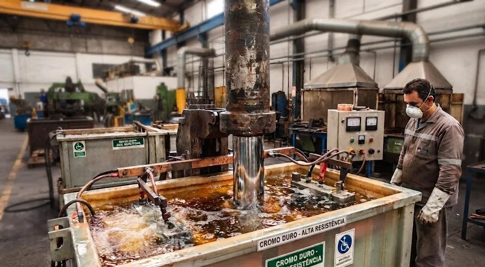 Recuperação de peças com cromo duro em ambiente industrial