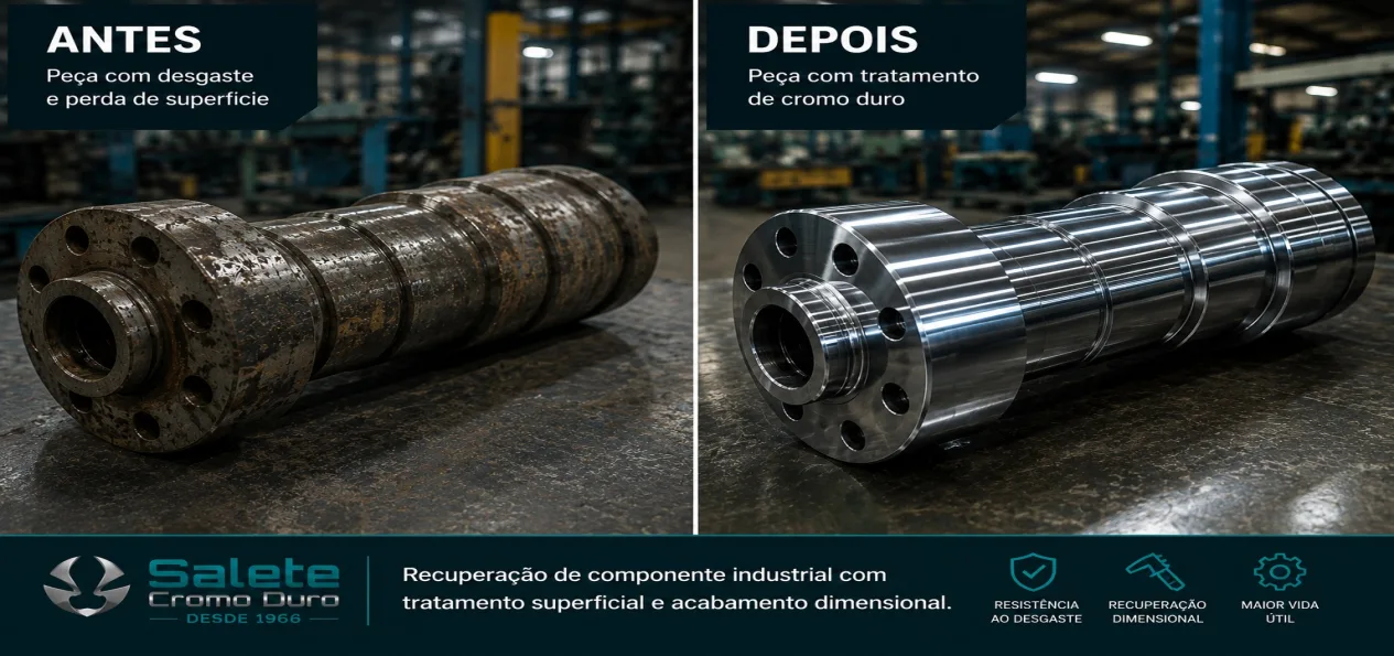 Tratamento superficial com cromo duro antes e depois da recuperação
